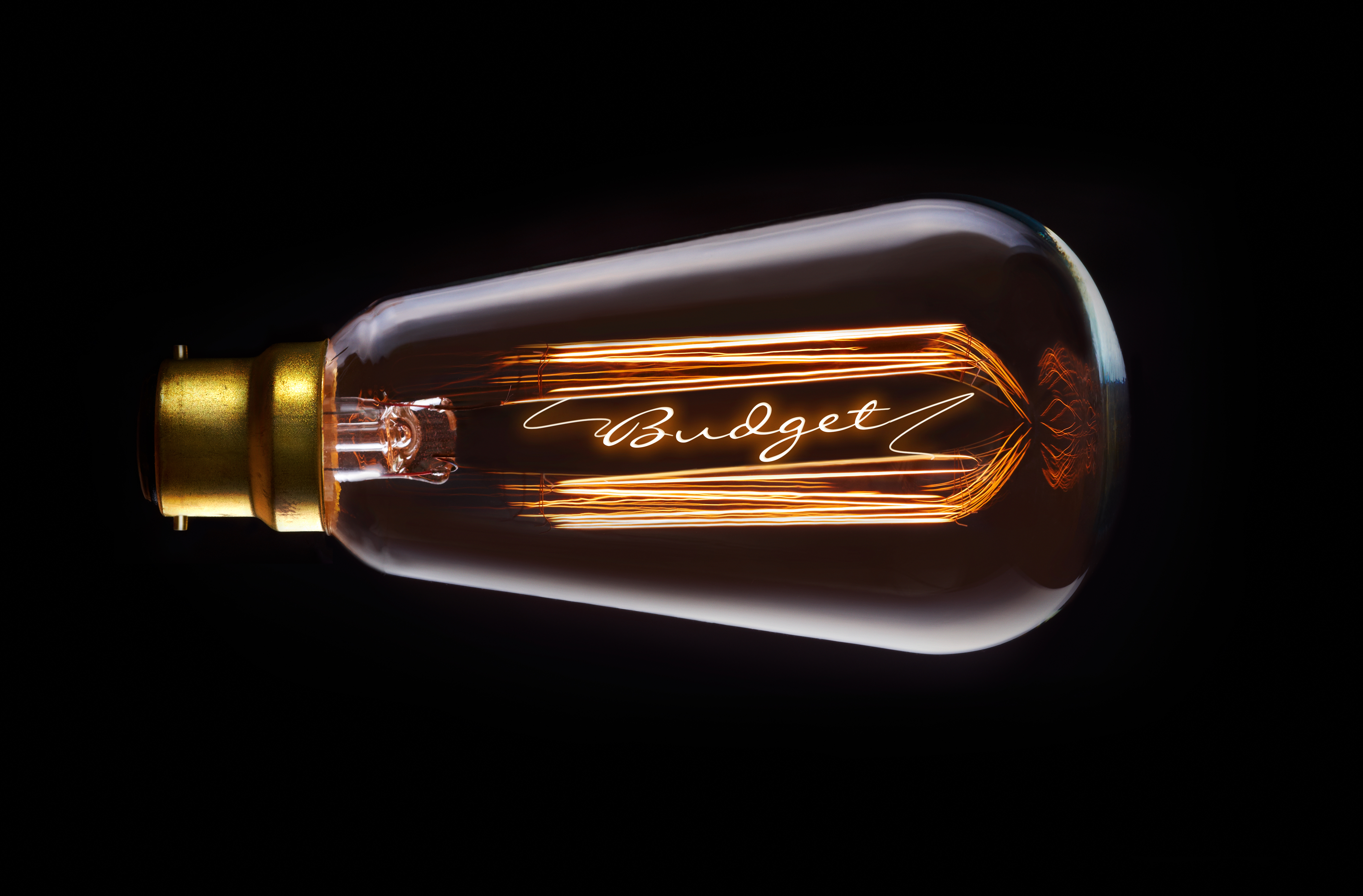 A light bulb with the word budget within it.